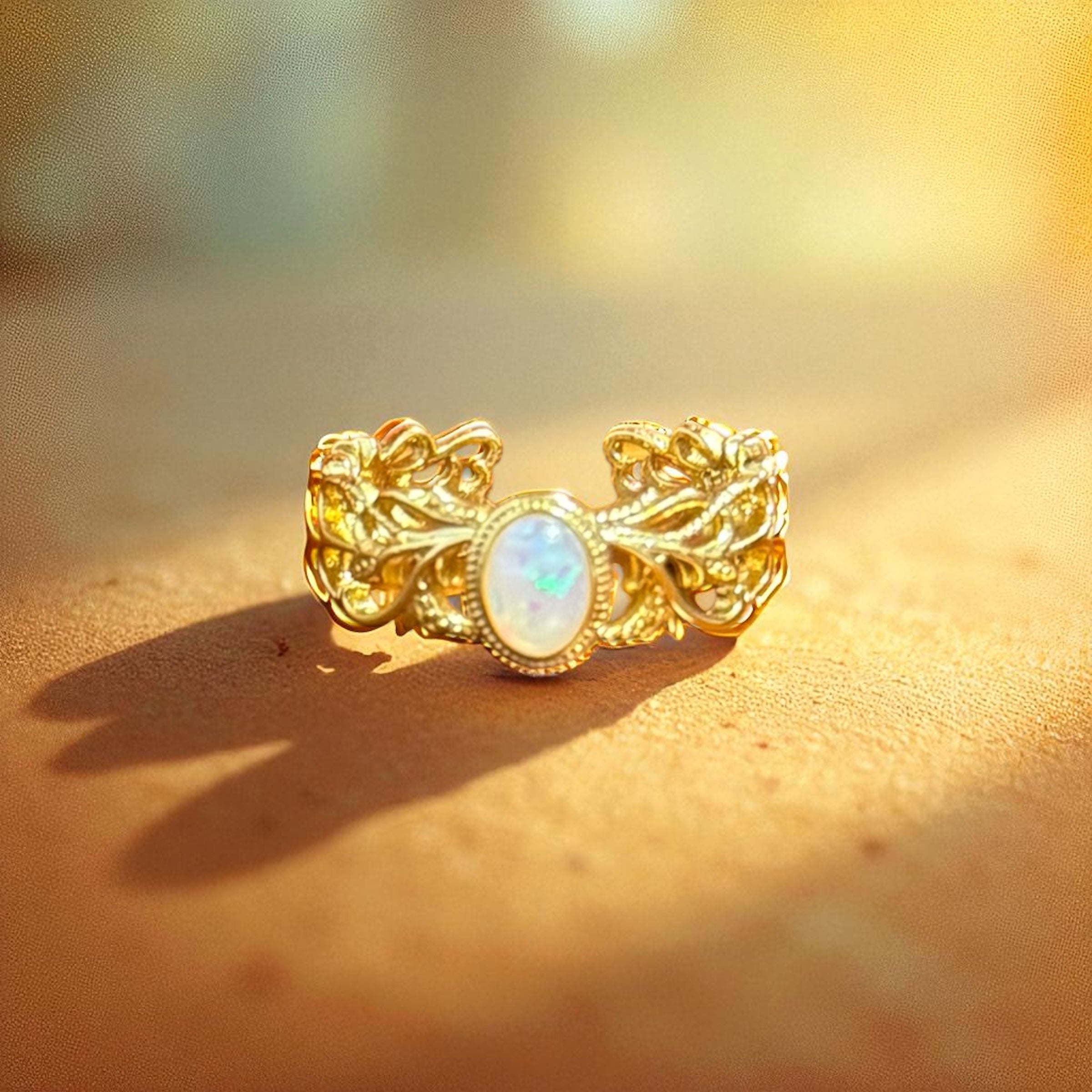 歐泊石花藤戒指(可調式戒圍)