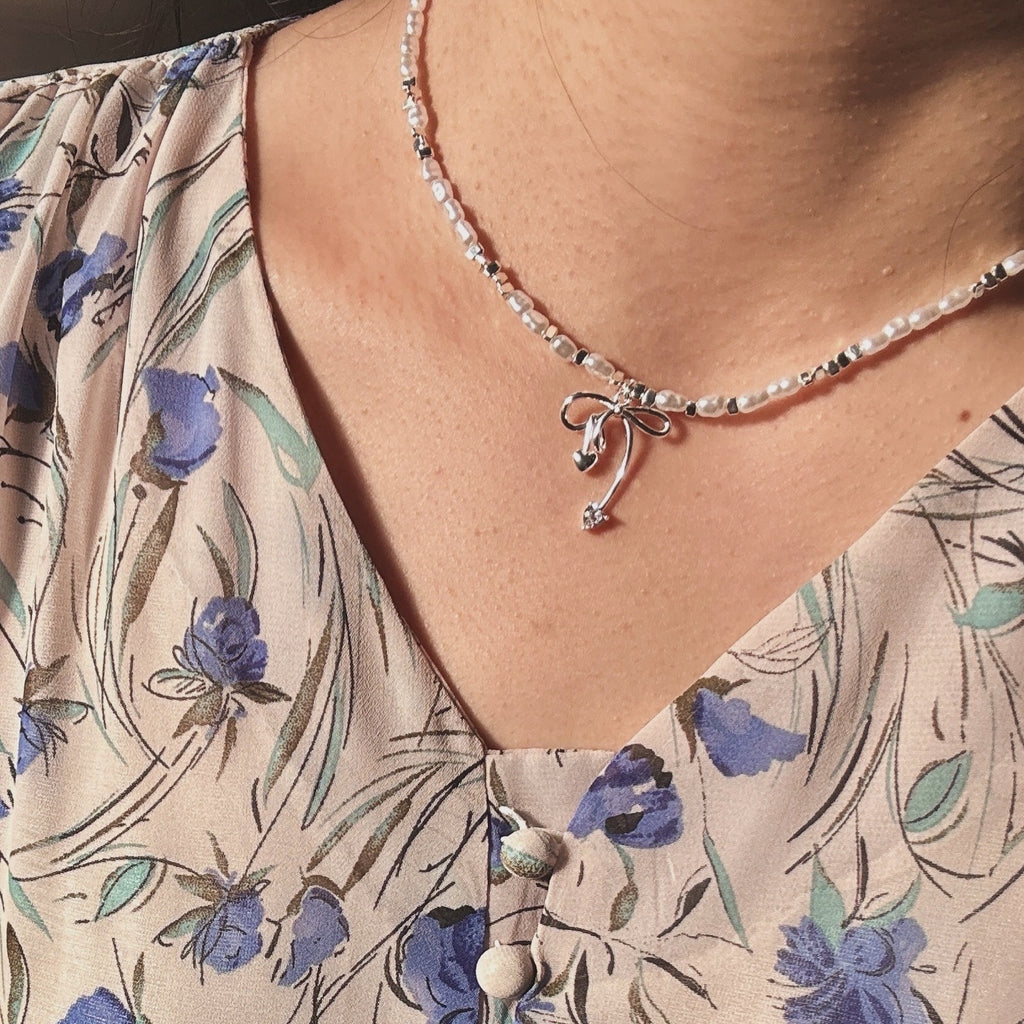 月光蝴蝶結珍珠項鍊