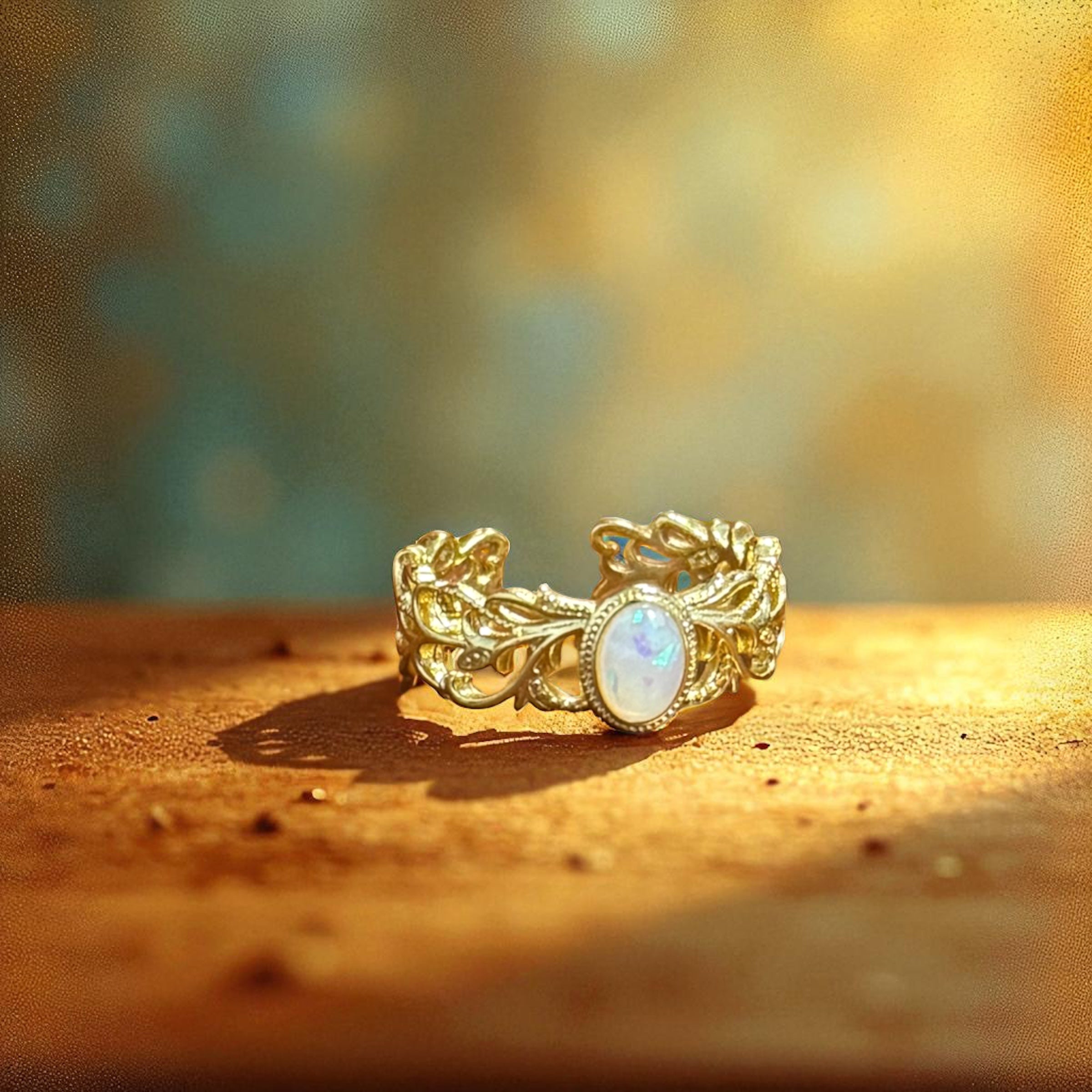 歐泊石花藤戒指(可調式戒圍)