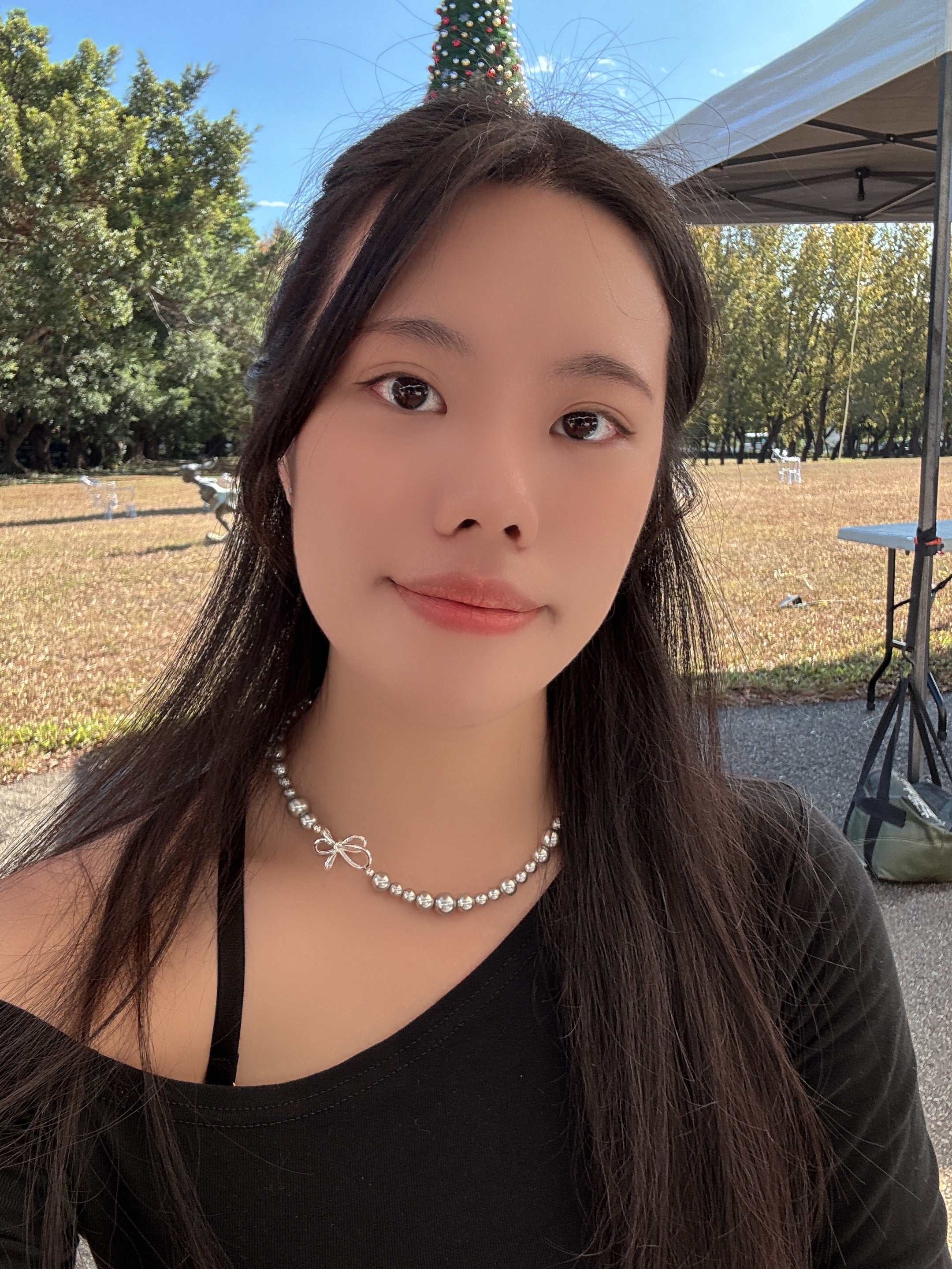 蝴蝶結灰珍珠頸鏈