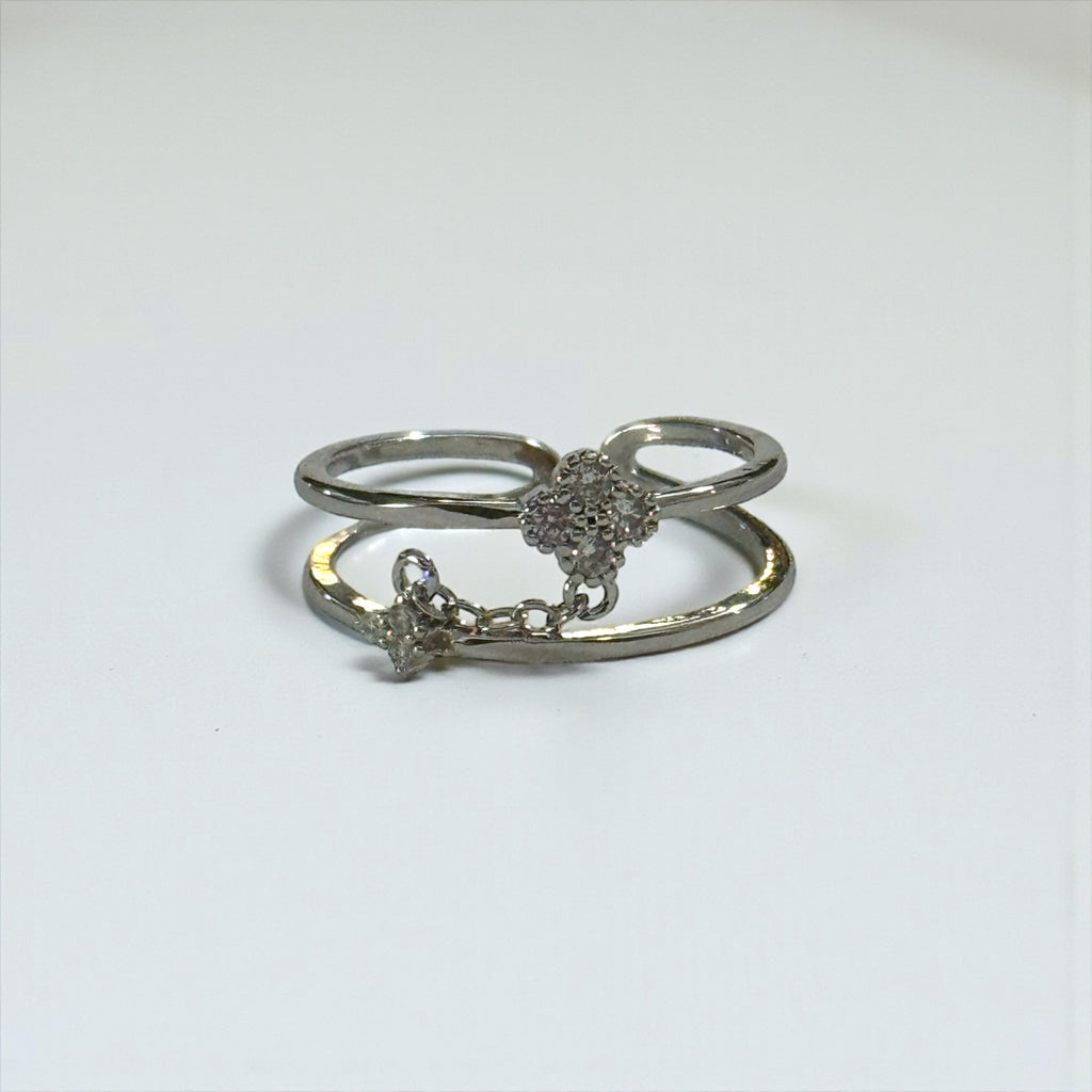 雙花小鏈條戒指（開口戒）