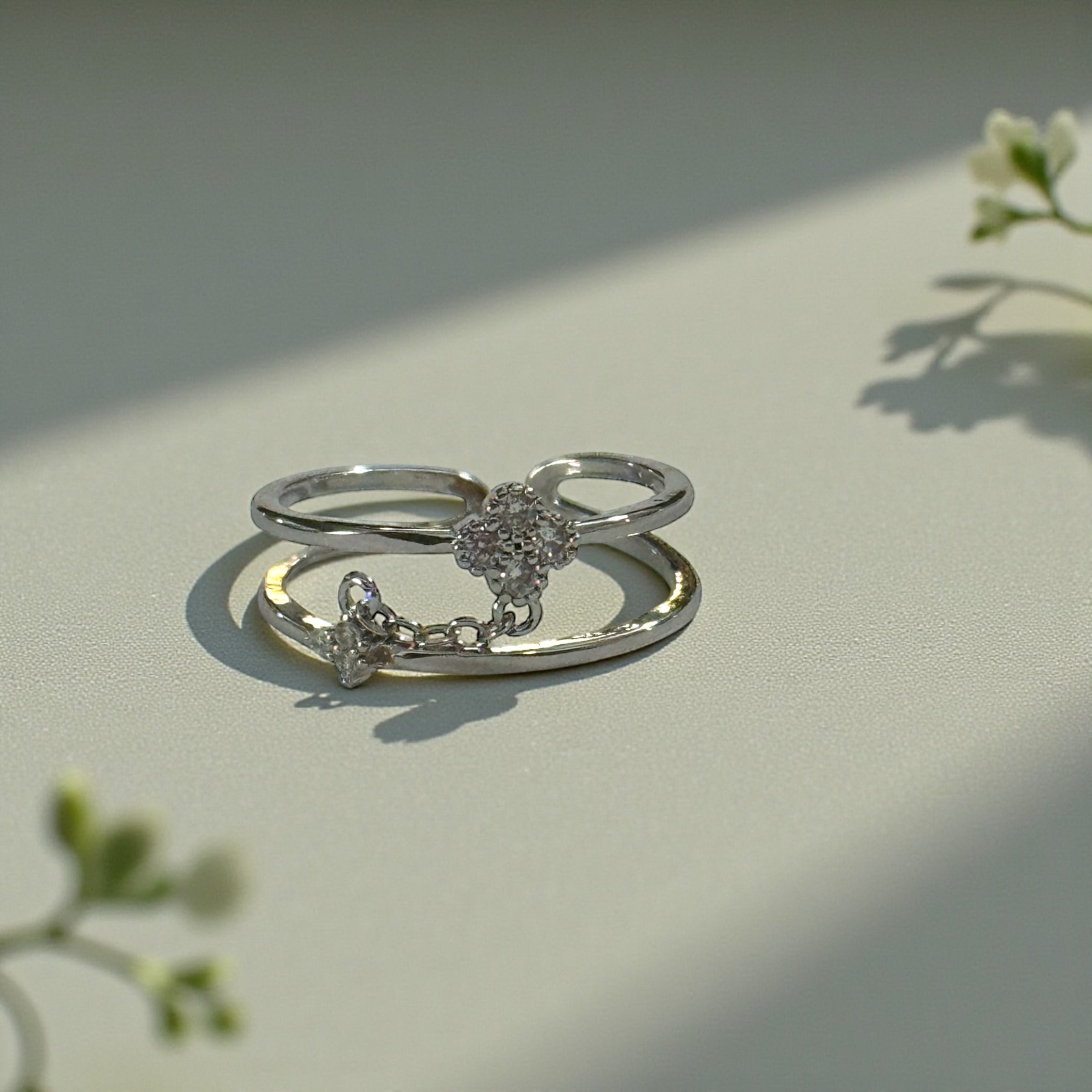 雙花小鏈條戒指（開口戒）