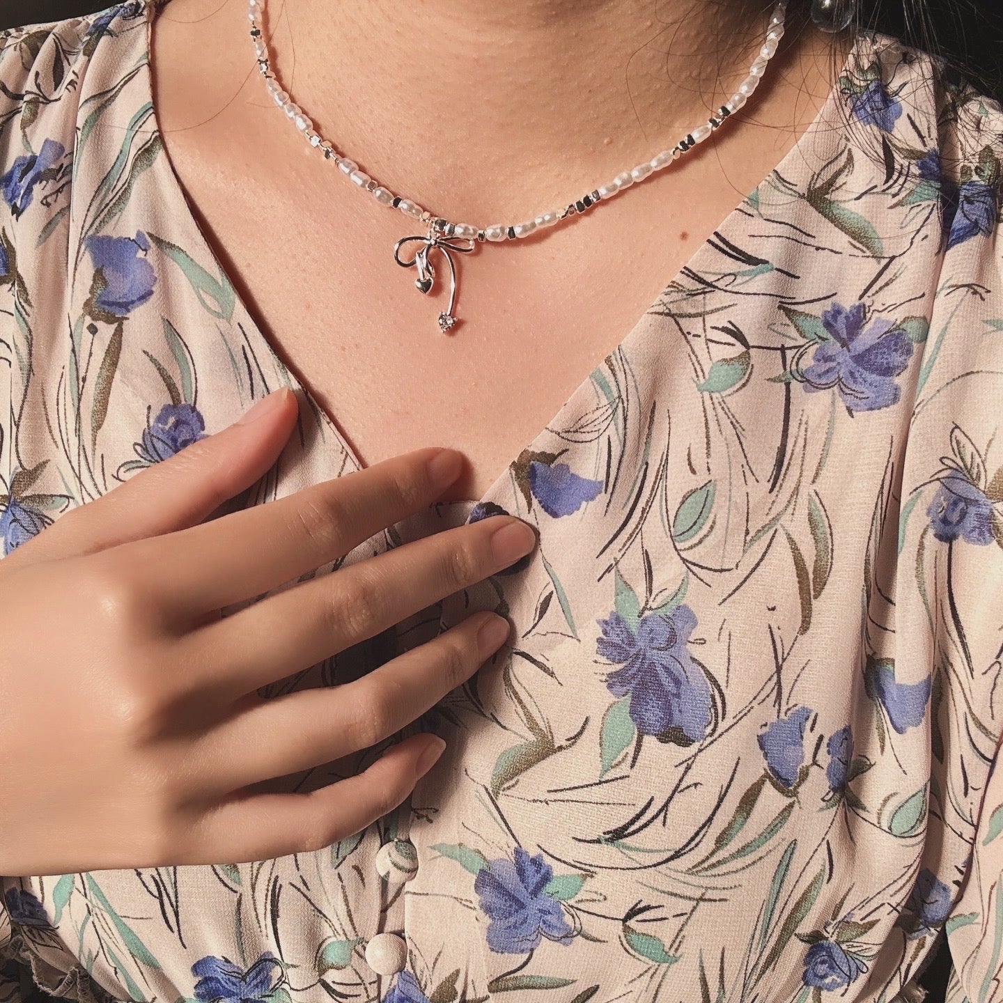 月光蝴蝶結珍珠項鍊