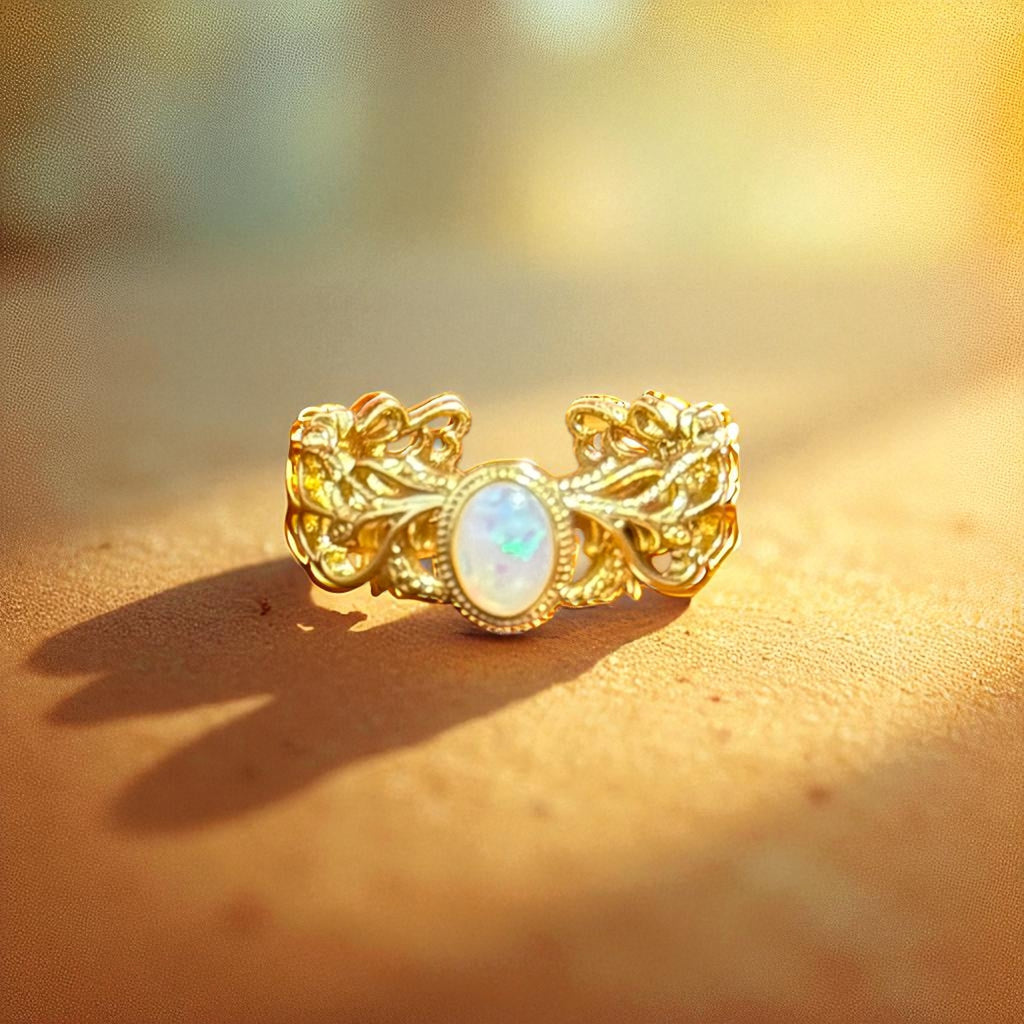 歐泊石花藤戒指（可調式戒圍）