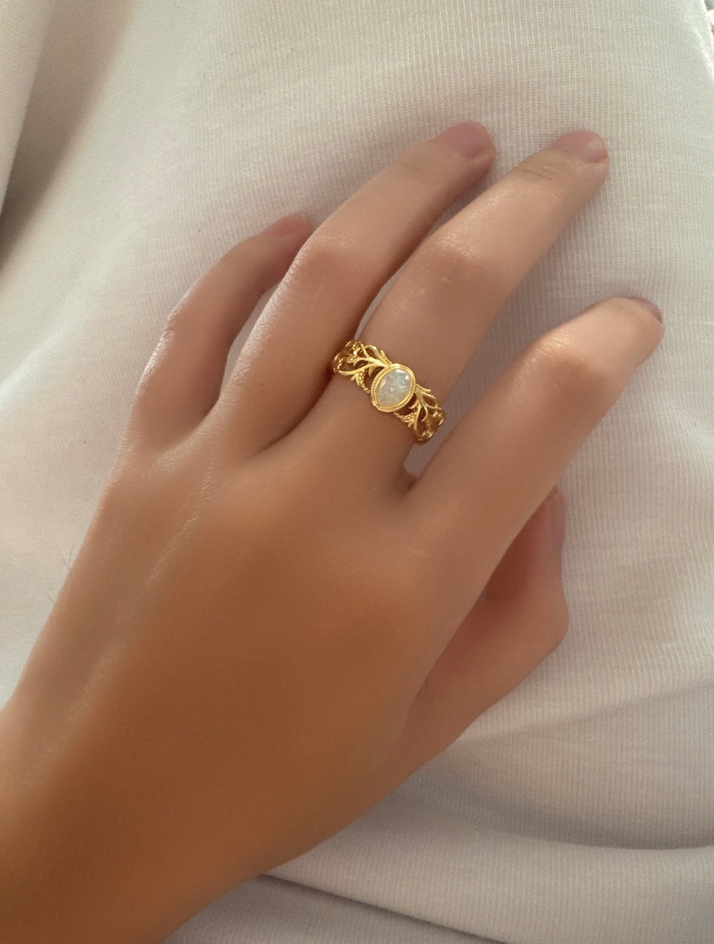 歐泊石花藤戒指（可調式戒圍）