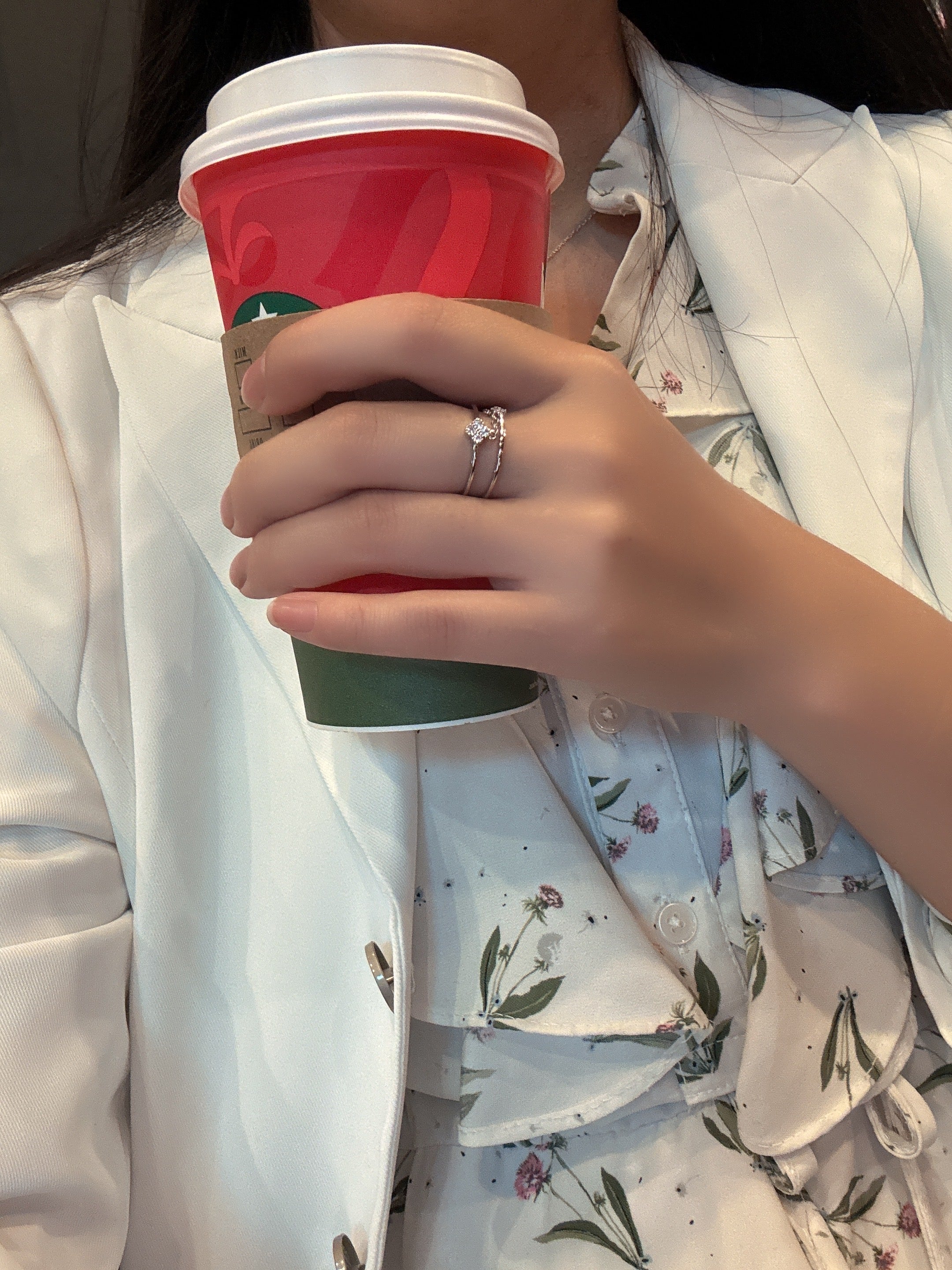 雙花小鏈條戒指（開口戒）