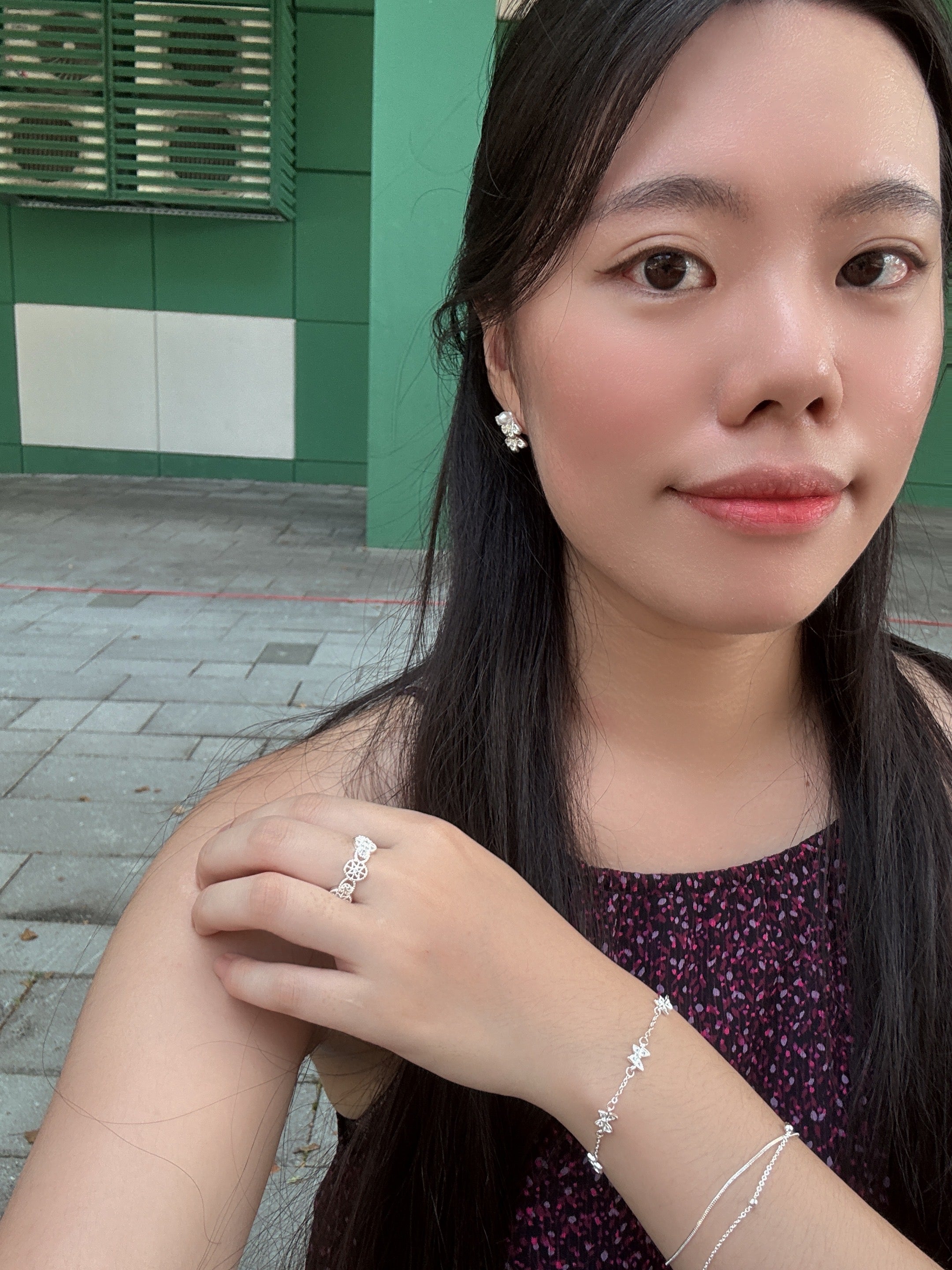 銀羽扇小珍珠耳環