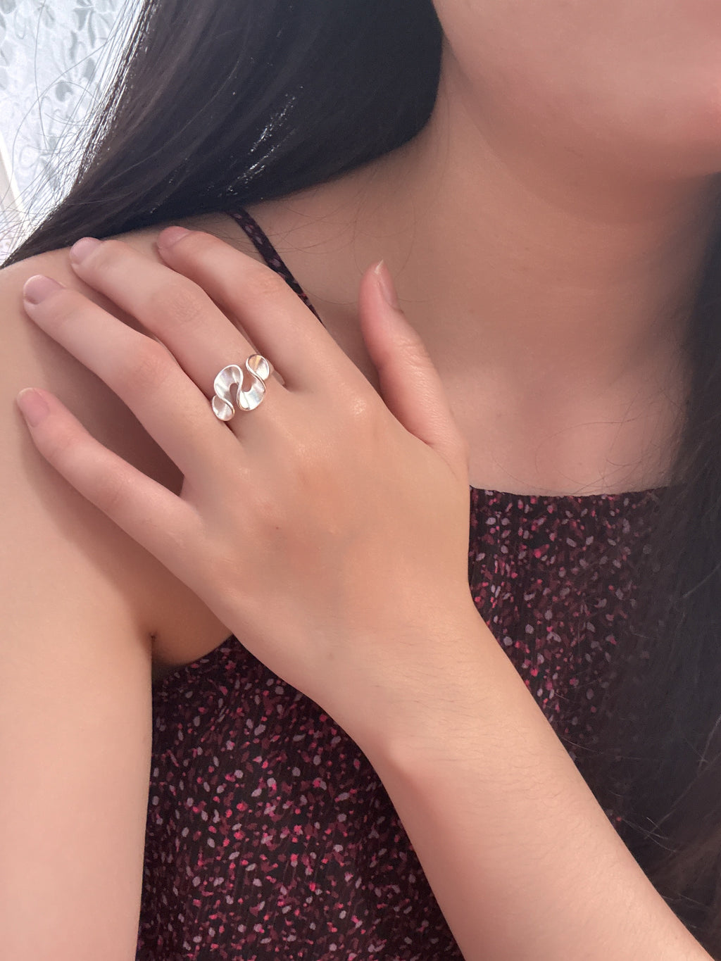 奶油花啞光戒指