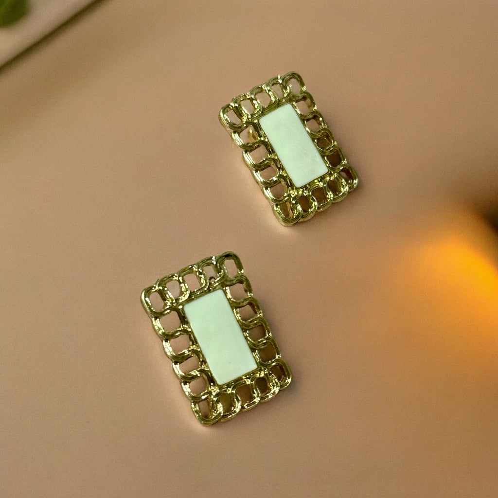 復古奶白畫框耳環