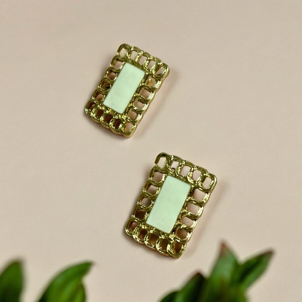 復古奶白畫框耳環