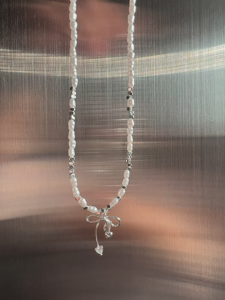 月光蝴蝶結珍珠項鍊