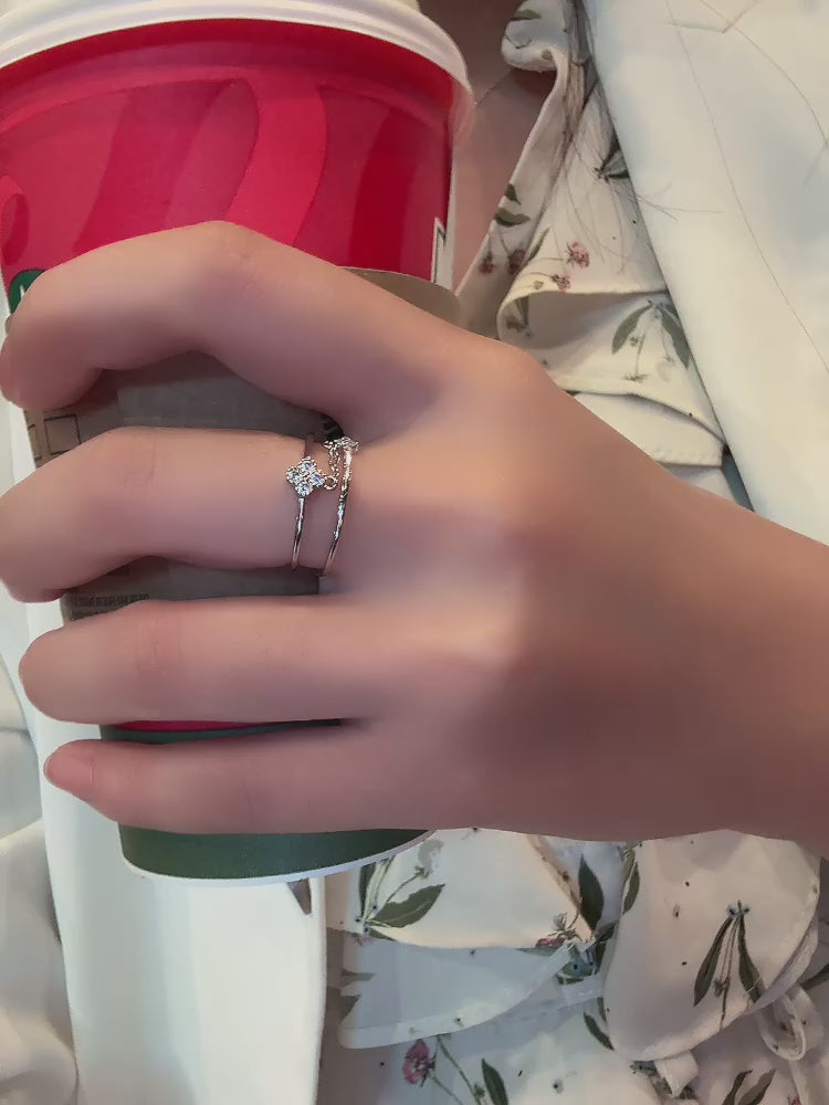 雙花小鏈條戒指（開口戒）