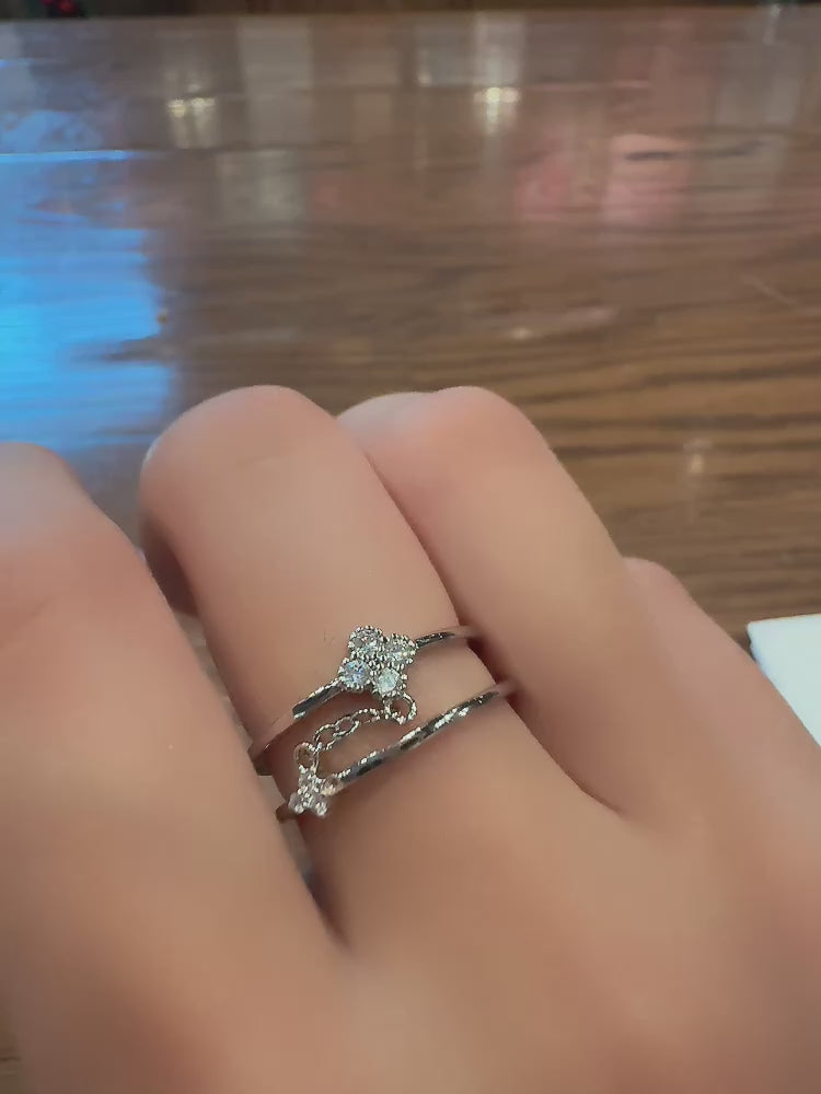 雙花小鏈條戒指（開口戒）