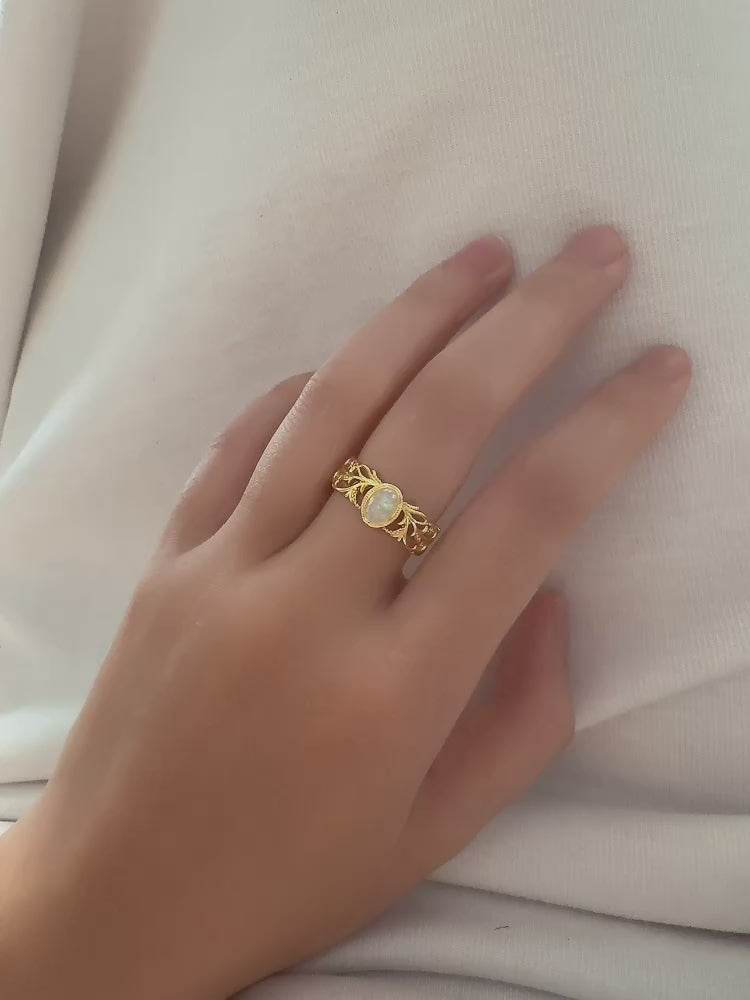 歐泊石花藤戒指（可調式戒圍）